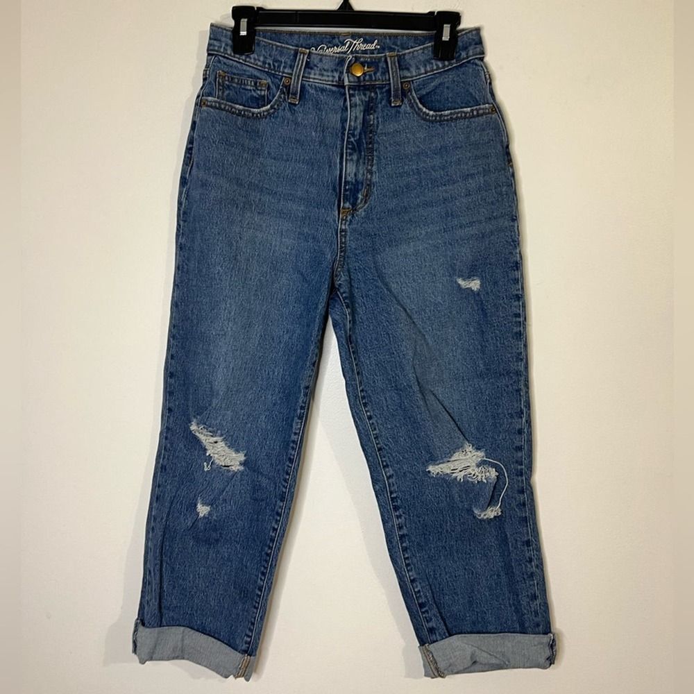Universal Thread Vintage Straight Distressed Cuffed Crop Length Denim Jeans 8